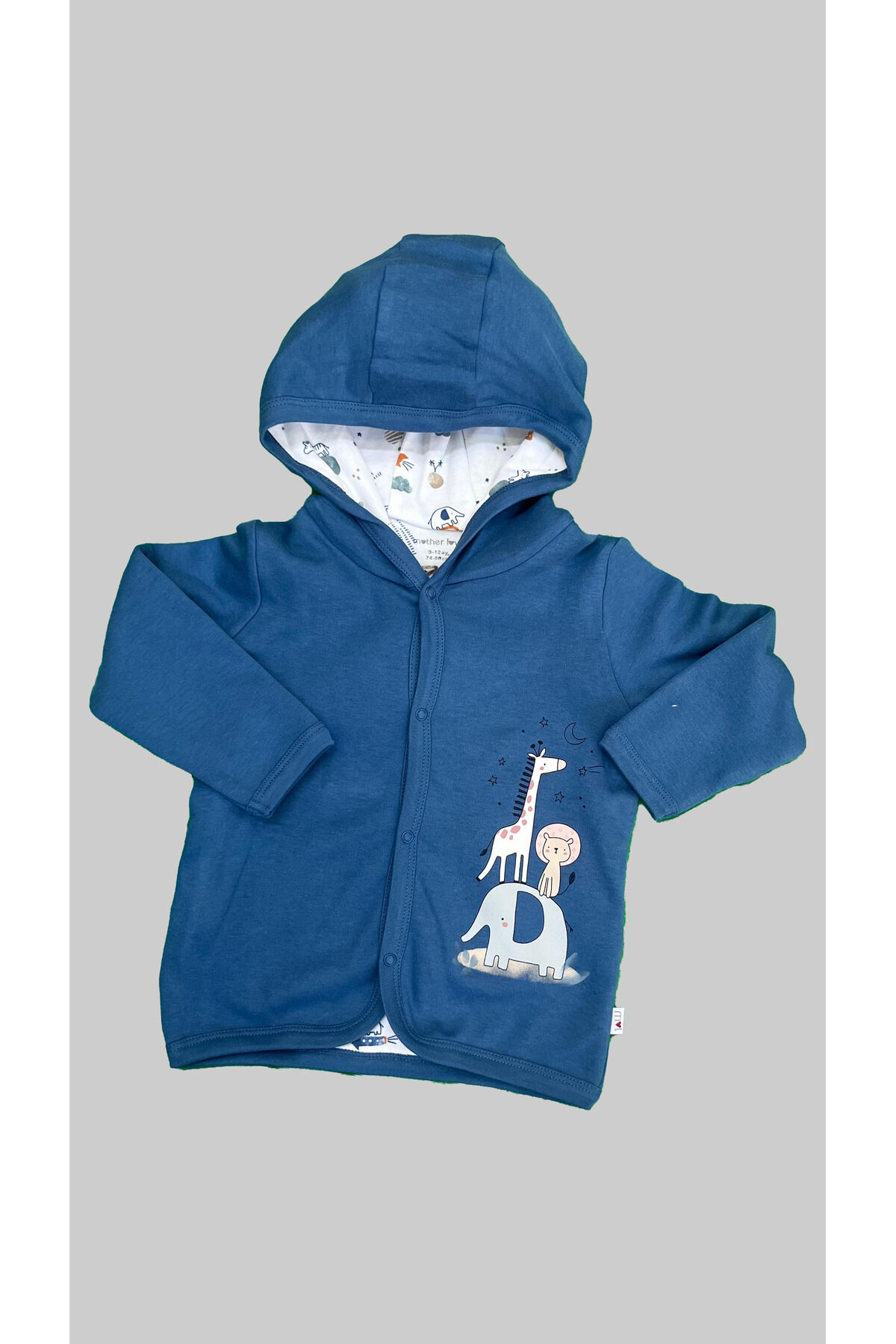 %100 ORGANİK Kapüşonlu Sweatshirt Mavi - 24-36 Ay