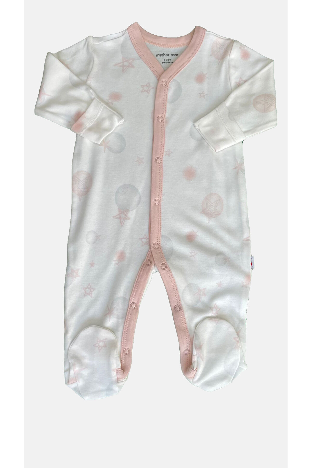 Bambu Patikli Bebek Tulumu Beyazuzaydesenli - 6-9 Ay