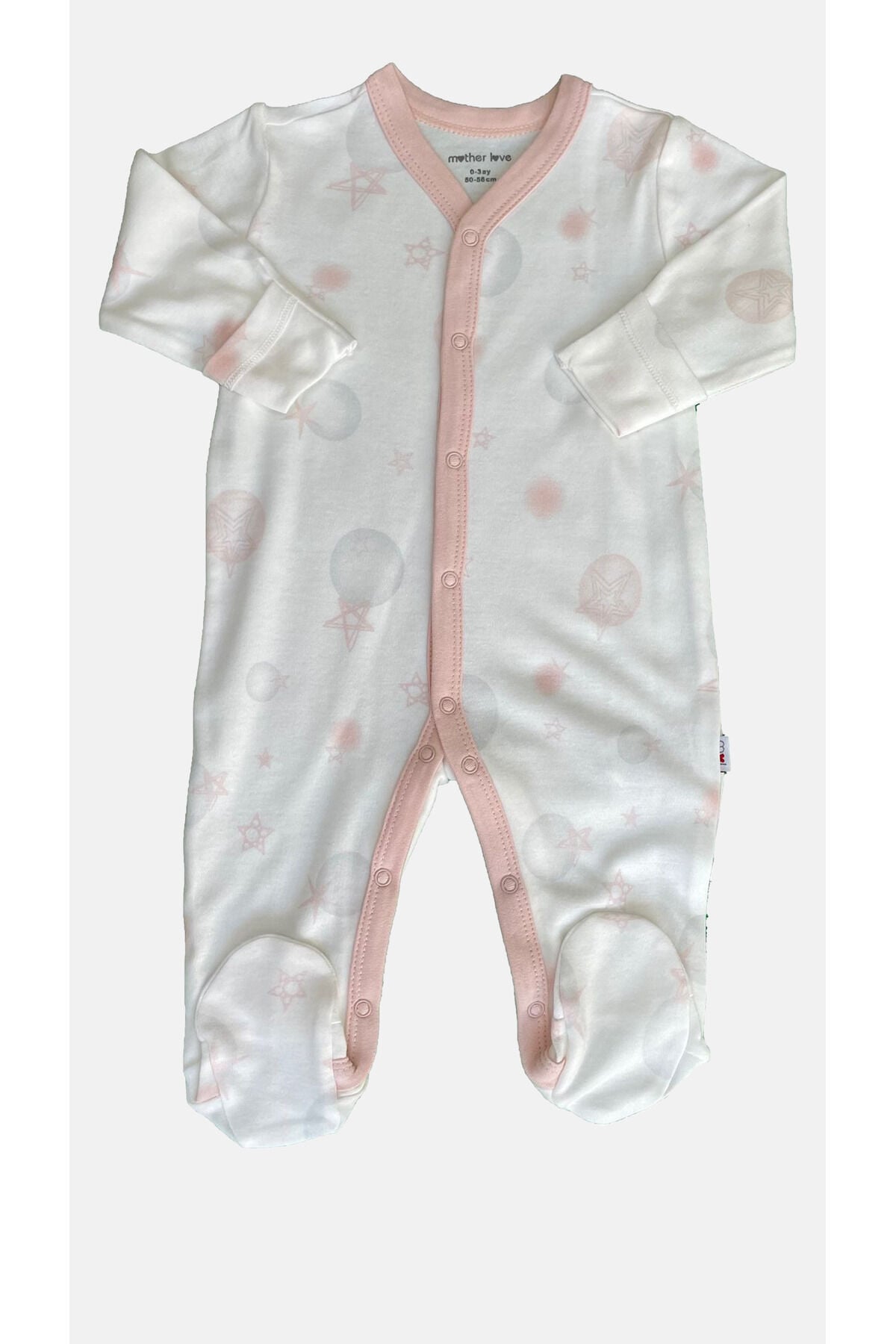 Bambu Patikli Bebek Tulumu Beyazuzaydesenli - 3-6 Ay