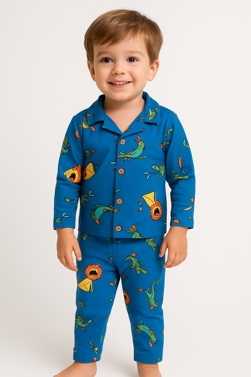 Önden Düğmeli %95 Bambu Erkek Çocuk Pijama Takımı (2-6 Yaş)