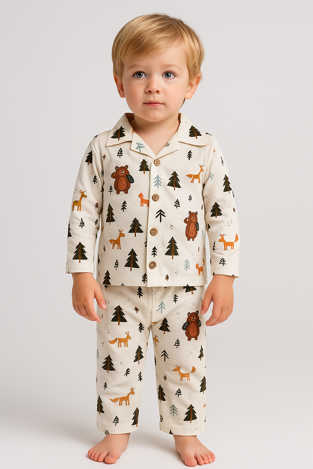 Önden Düğmeli %95 Bambu Erkek Çocuk Pijama Takımı (2-6 Yaş)