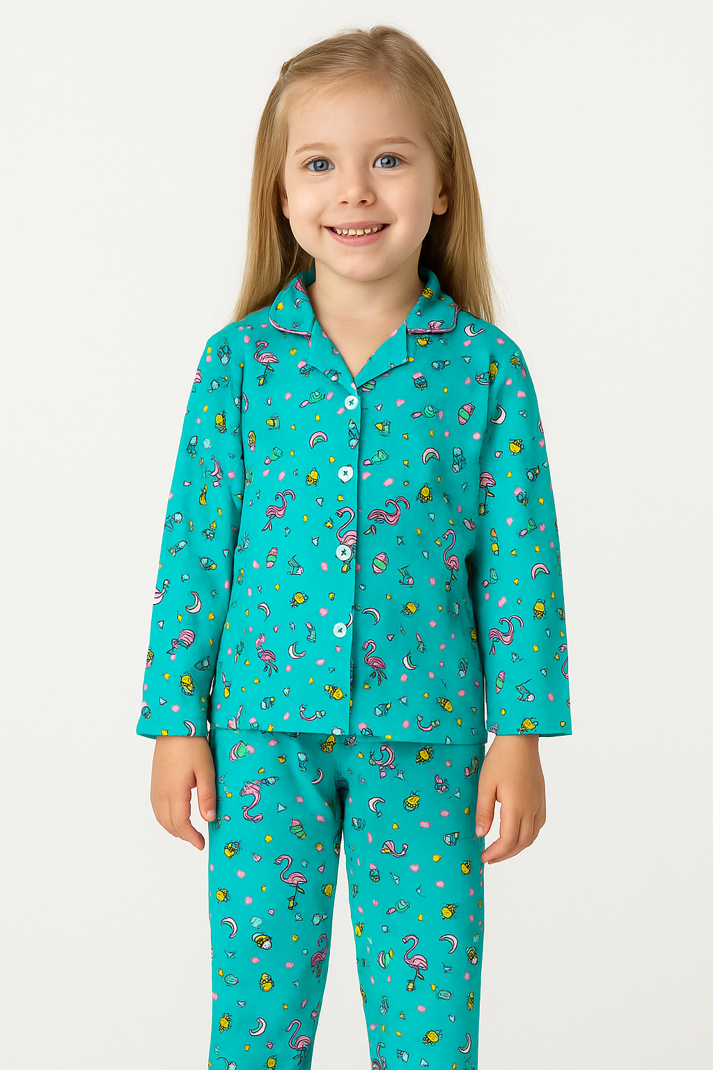 Önden Düğmeli %95 Bambu Kız Çocuk Pijama Takımı (2-6 Yaş)