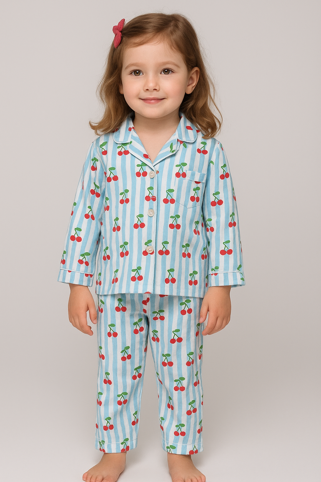 Önden Düğmeli %95 Bambu Kız Çocuk Pijama Takımı (2-6 Yaş)