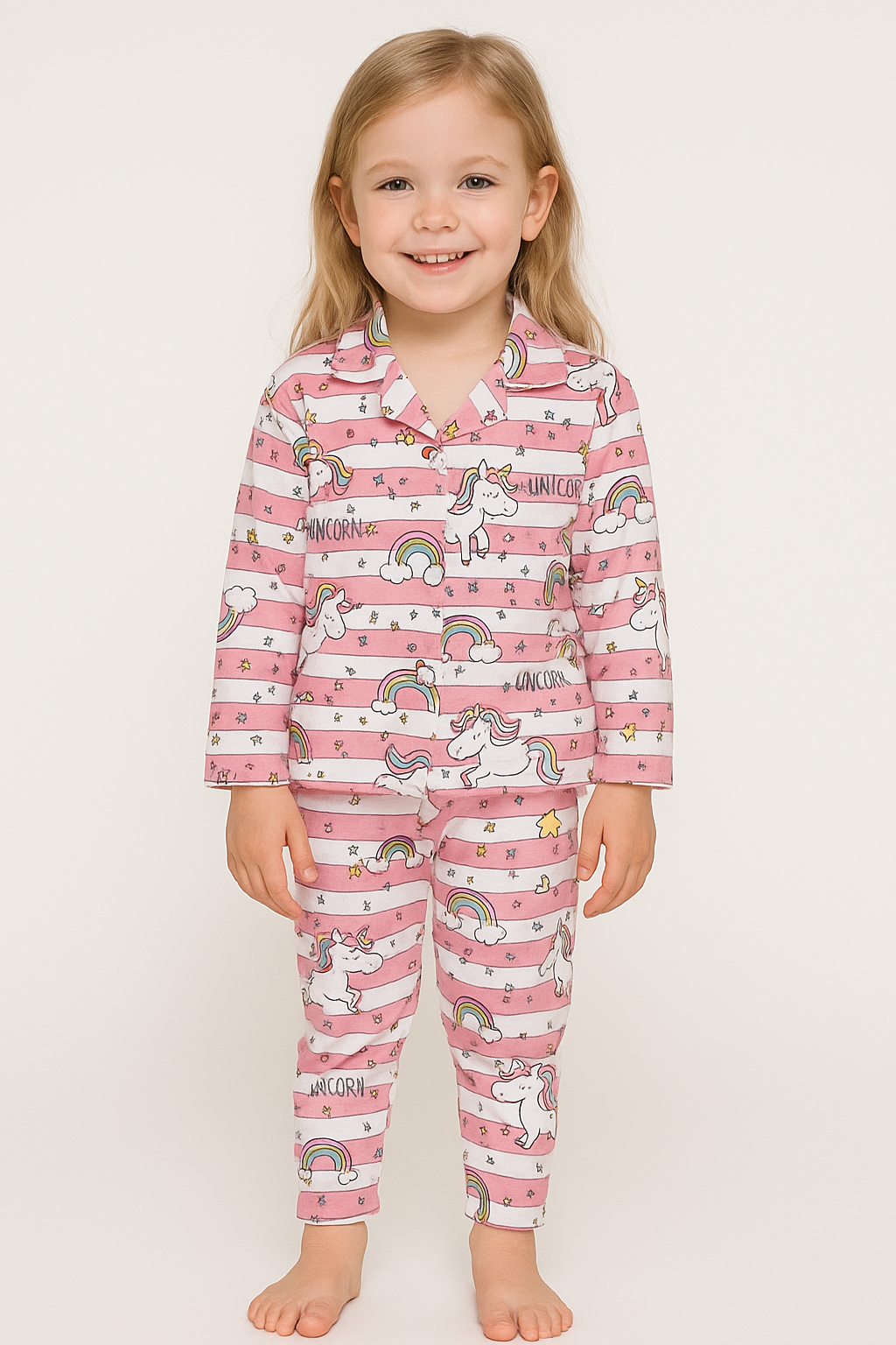 Önden Düğmeli %95 Bambu Kız Çocuk Pijama Takımı (2-6 Yaş)