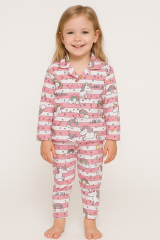 Önden Düğmeli %95 Bambu Kız Çocuk Pijama Takımı (2-6 Yaş)