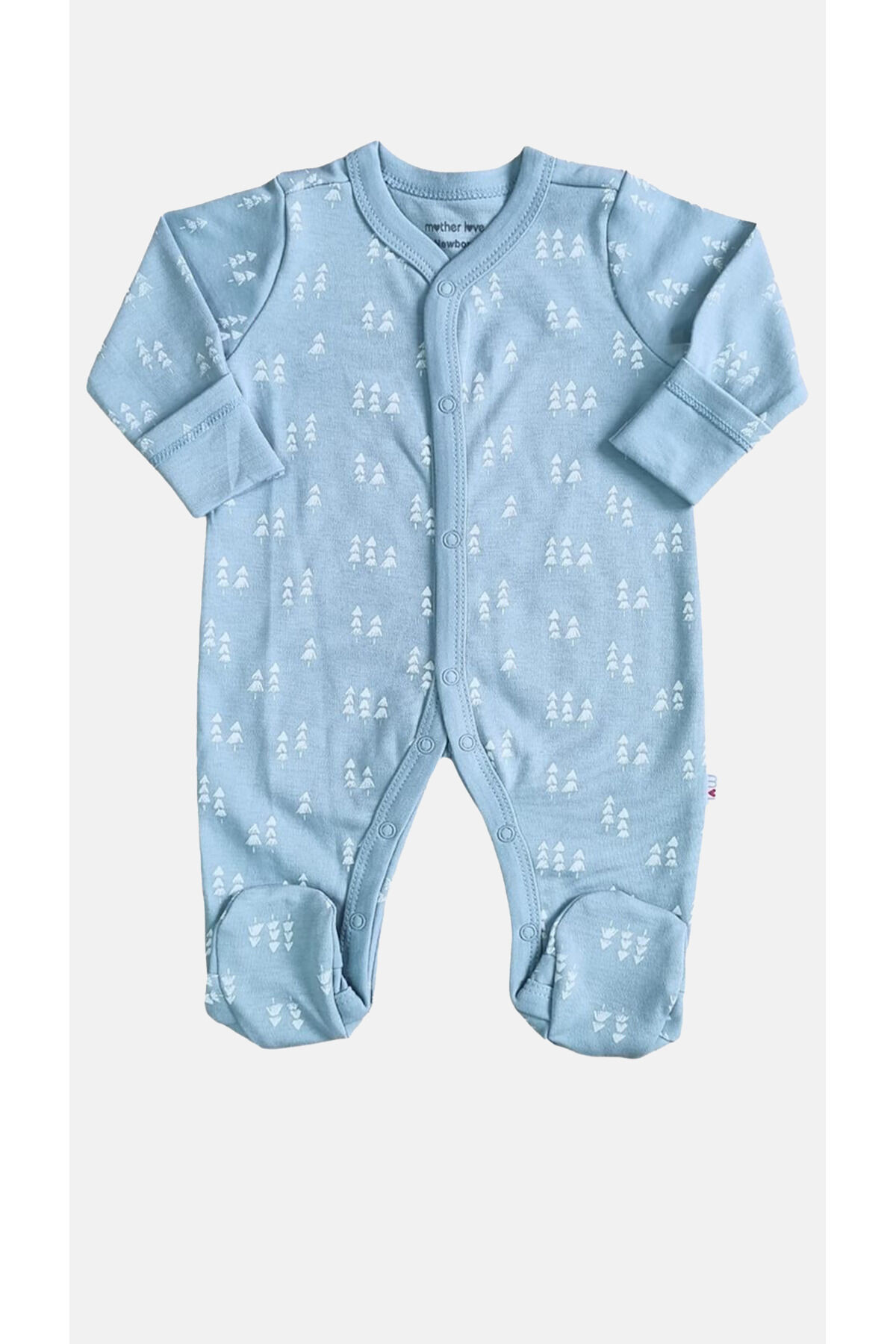 %100 Organik Patikli Bebek Tulumu Mavi - 3-6 Ay