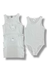 4'lü %100 Pamuk Alttan Çıtçıtlı Beyaz Atlet Body