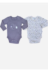 %100 Organik 2'li Uzun Kol Bebek Body Mor - 24-36 Ay