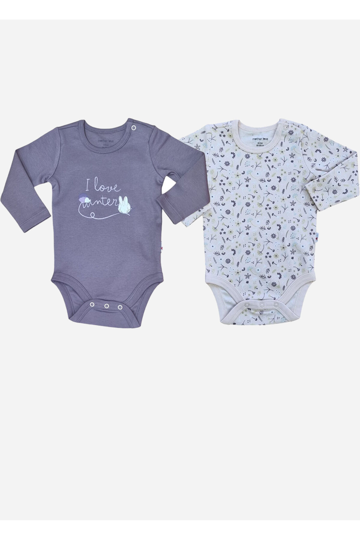 %100 Organik 2'li Uzun Kol Bebek Body Mor - 3-6 Ay