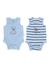 %100 Organik 2'li Atlet Bebek Body Beyaz-Gri - 6-9 Ay