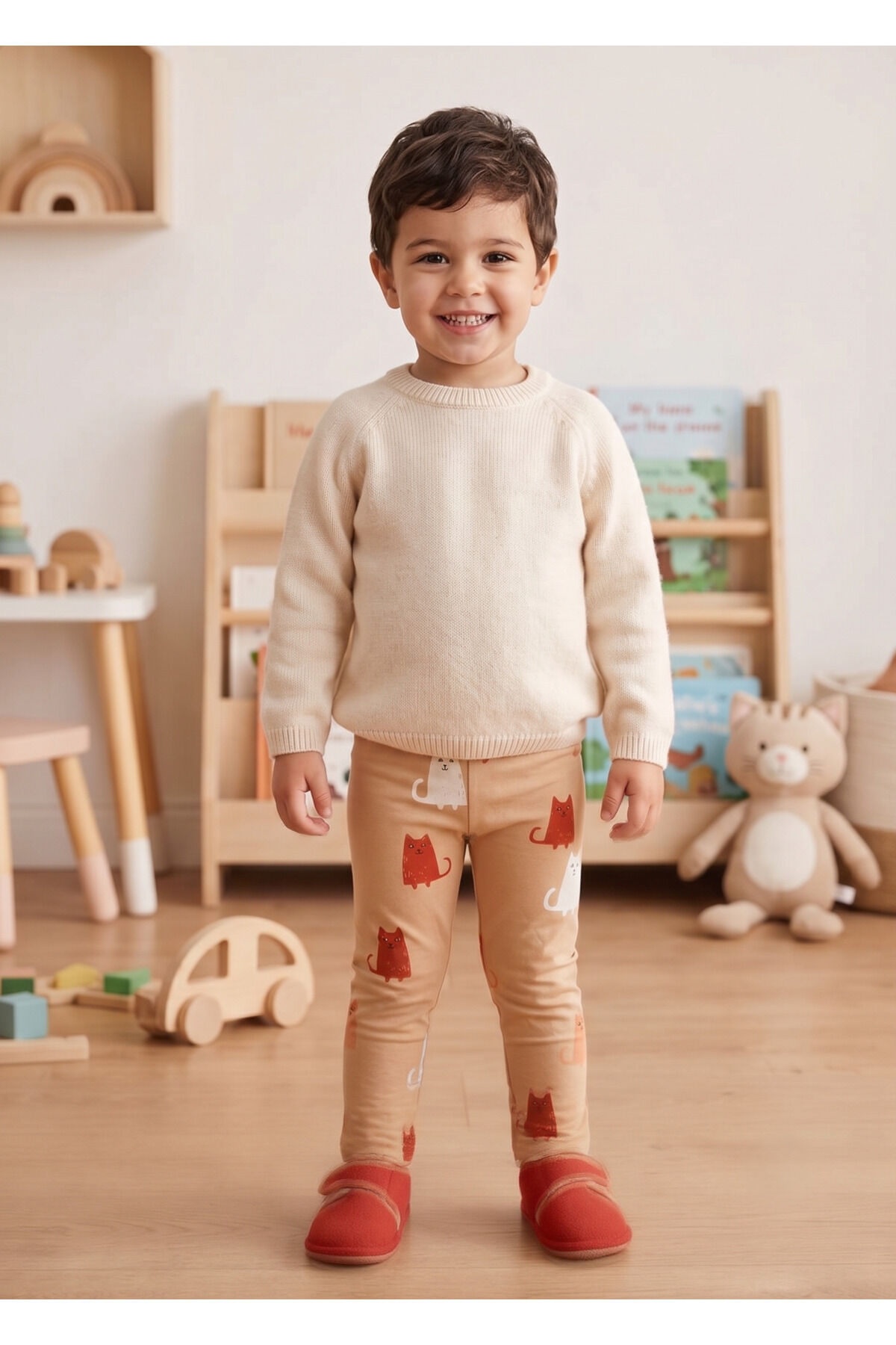 Pamuklu Esnek Bebek ve Çocuk Taytı - 9 Ay - 5 Yaş Kedi Desenli - 3 Yaş