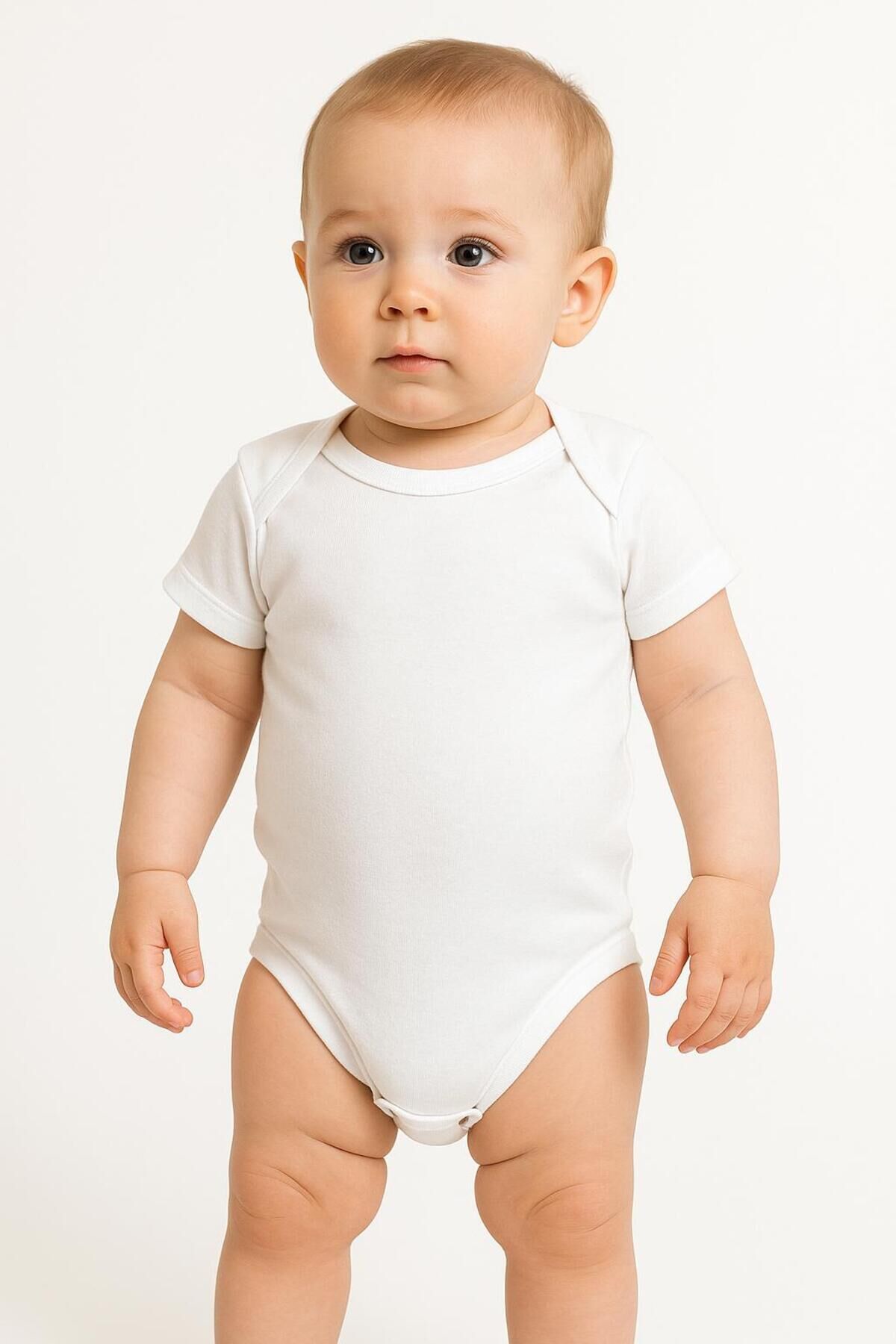 %100 Pamuk Kısa Kollu Çıtçıtlı Zarf Yaka 4'lü Bebek Body Beyaz - 12-18 Ay