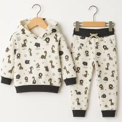 1-5 Yaş Çocuk Eşofman Takımı – %100 Pamuk Kapüşonlu Sweatshirt ve Eşofman
