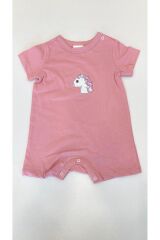 Miniklere Özel Kız & Erkek Bebek Pamuklu Kısa Paça Tulum Unicorn Desenli - 3-6 Ay