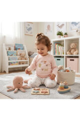 %100 Organik Bebek Pijama Takımı 3 - 36 Ay Toz Pembe - 9 - 12 Ay