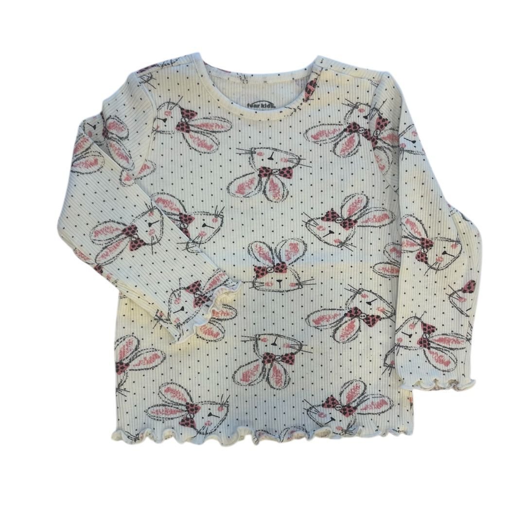 %100 Pamuk Tavşan Desenli Kaşkorse Uzun Kollu Kız Çocuk Tişört – 2-6 Yaş