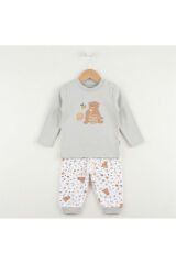 %100 Organik Bebek Pijama Takımı 3 - 36 Ay Gri - 12-18 Ay