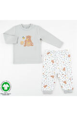 %100 Organik Bebek Pijama Takımı 3 - 36 Ay Gri - 3-6 Ay