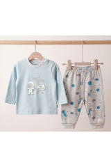 %100 Organik Bebek Pijama Takımı 3 - 36 Ay Mavi - 24-36 Ay