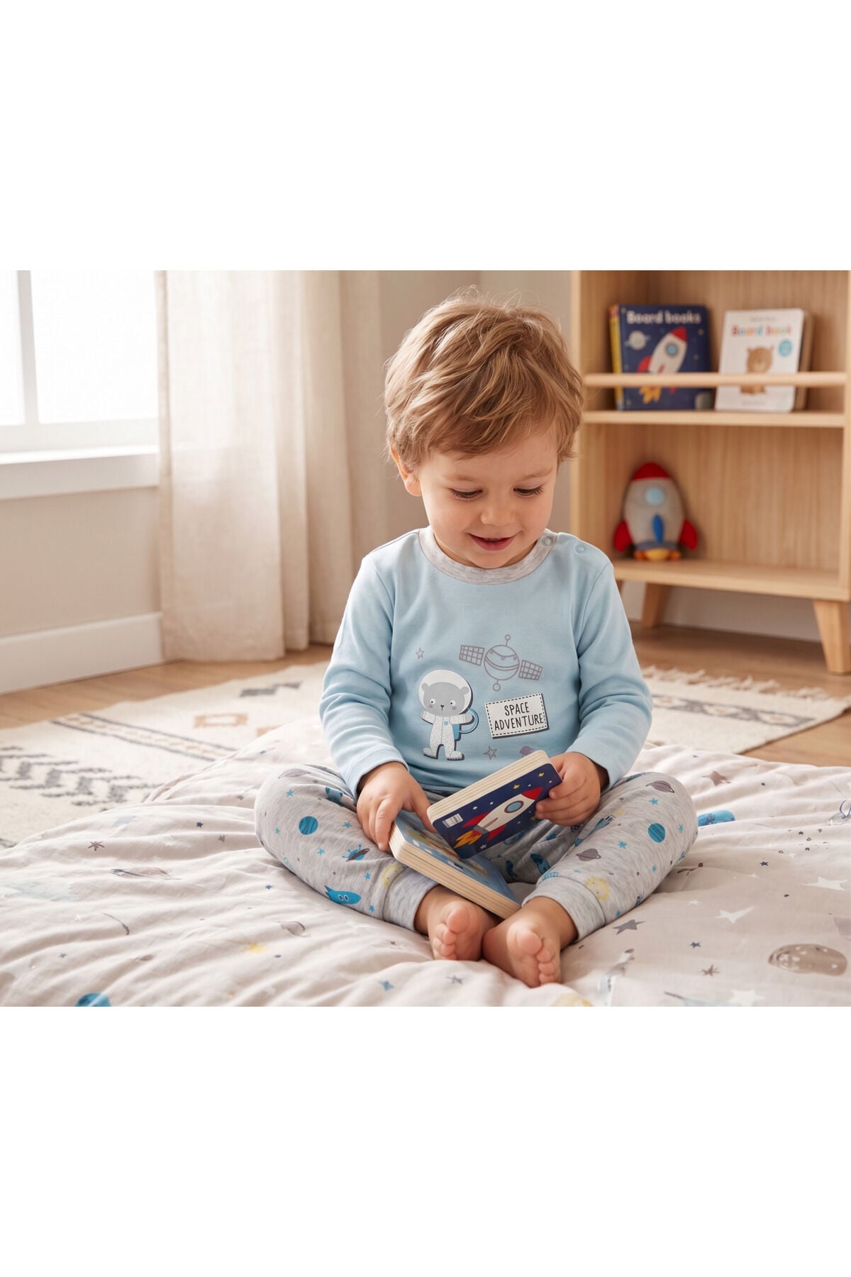 %100 Organik Bebek Pijama Takımı 3 - 36 Ay Mavi - 9 - 12 Ay