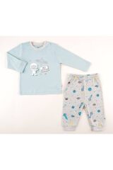 %100 Organik Bebek Pijama Takımı 3 - 36 Ay Mavi - 6-9 Ay