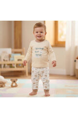 %100 Organik Bebek Pijama Takımı 3 - 36 Ay Beyaz - 24-36 Ay